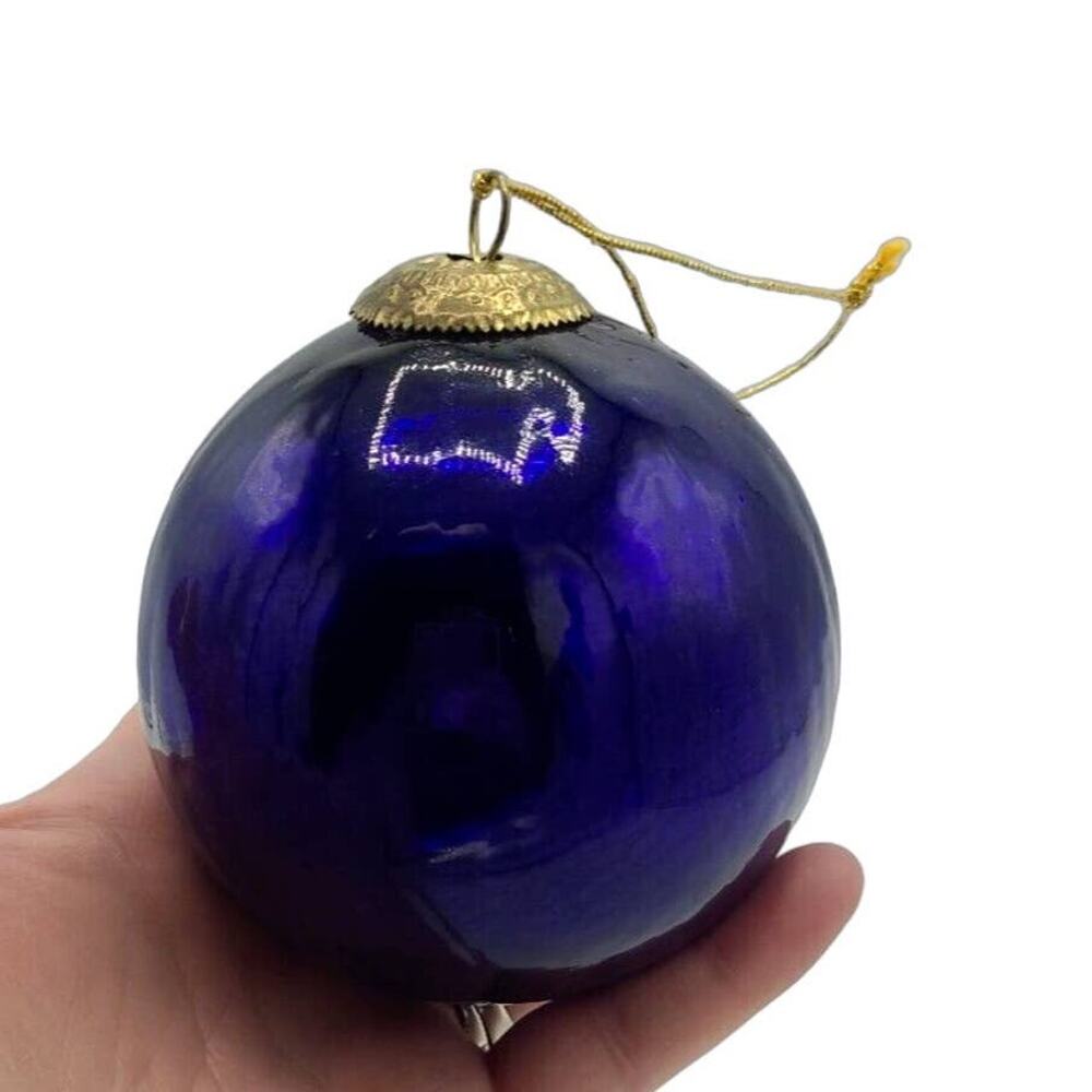 Antique Original Kugel Cobalt Glass Cracked Holiday Christmas Decor Ornament